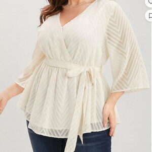 BloomChic Plus Size 3XL Geometric Surplice Neck Belted Ruffles Peplum Blouse